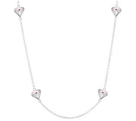 Goddaughters Sterling Ruby Heart Station Neckla ce