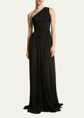 Goddess One-Shoulder Pleated Gown