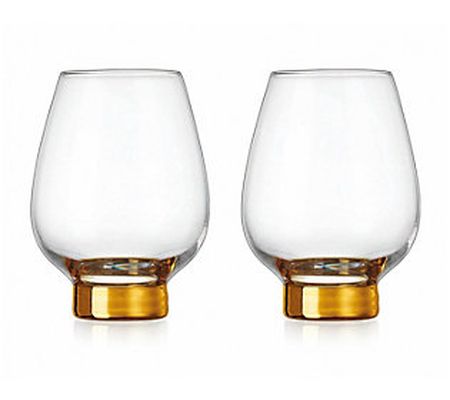Godinger Set 2 Column Gold Red Wine Glassware
