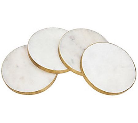 Godinger Set of 4 Marble Coasters with Gold Edg e