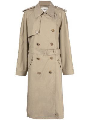 Goen.J contrast-panel double-breasted trench coat - Brown