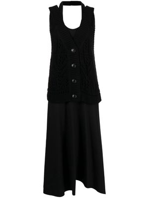 Goen.J crochet-panel layered dress - Black