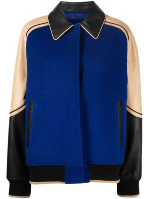 Goen.J faux-leather trim wool jacket - Blue
