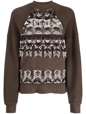 Goen.J knit-panel crew-neck sweatshirt - Brown