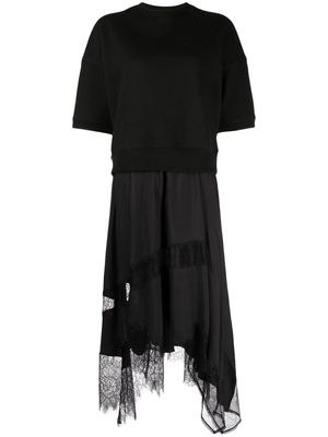 Goen.J lace-trim contrast dress - Black