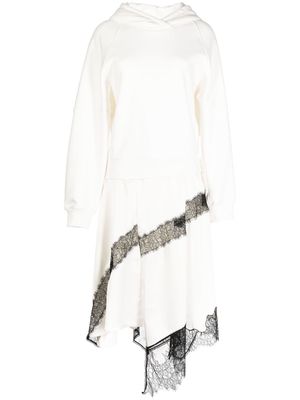 Goen.J lace-trim hooded asymmetric midi dress - White