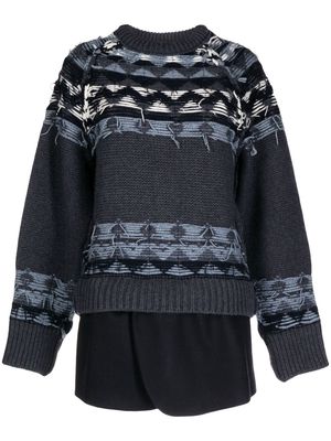 Goen.J layered distressed Fair Isle-knit sweater - Blue