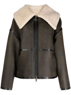 Goen.J shearling-lined aviator leather jacket - Brown