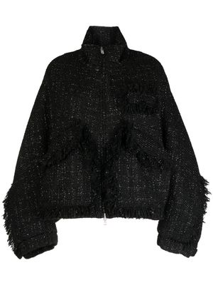 Goen.J stand-collar tweed bomber jacket - Black