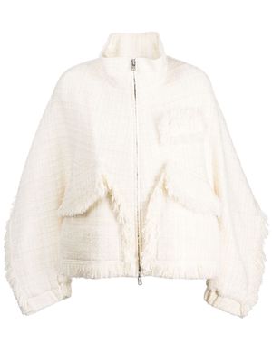 Goen.J stand-collar tweed bomber jacket - White