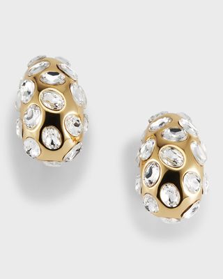 Gold and Crystal Domed Clip-On Earrings