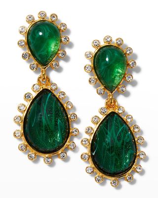 Gold and Crystal Flawed Emerald Teardrop Drop Post Earrings