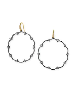 Gold and Silver Mogul Flower Hoop Earrings with Diamonds