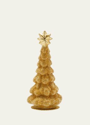 Gold Beaded Tree with Gold Star Christmas Decoration