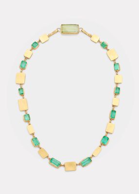 Gold Box Necklace with Colombian Emeralds and Peridot Clasp