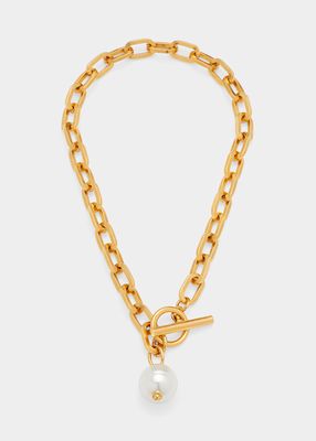Gold Chain Toggle Necklace with Pearly Drop