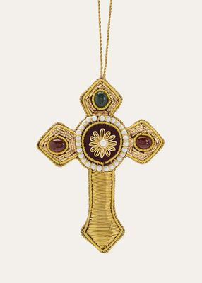 Gold Cross Christmas Ornament with Large Stones