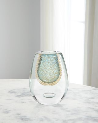 Gold-Flecked Blue Handblown Glass Vase III