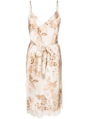 Gold Hawk floral-print lace-detail silk dress - Neutrals