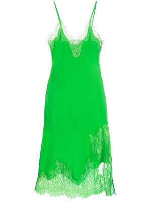 Gold Hawk lace-appliqué silk midi dress - Green