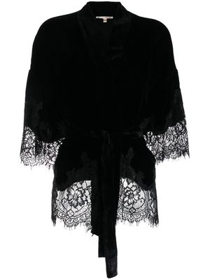 GOLD HAWK lace-detail robe - Black
