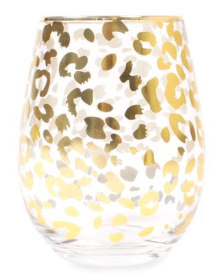 Gold Leopard Stemless Wine Glasses, Set of 4
