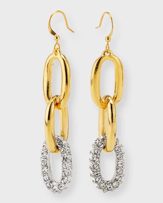 Gold Link and Crystal Pave Dangle Earrings