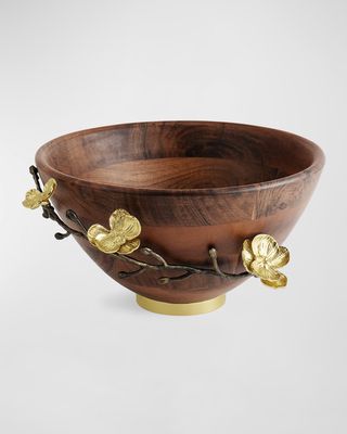 Gold Orchid Wooden Bowl