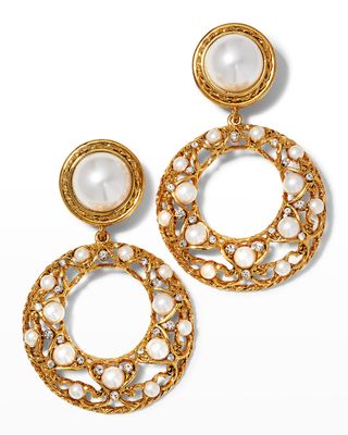 Gold Pearly Top with Pearly and Crystal Drop Clip Earrings