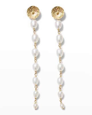 Gold Petal Stud Earrings with Gradual Oval Pearls