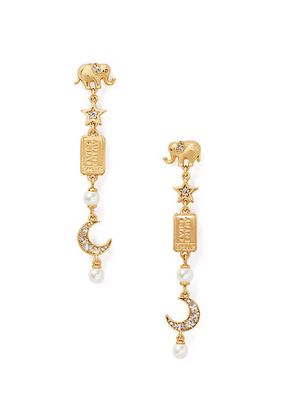 Gold-Plated, Cubic Zirconia & Faux Resin Pearl Charm Linear Earrings