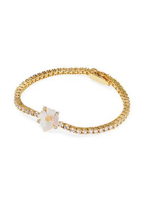 Gold-Plated, Cubic Zirconia & Mother-Of-Pearl Tennis Bracelet