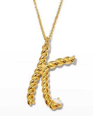 Gold Plated Torsade Alphabet Pendant Necklace with Pearl
