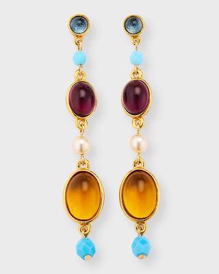 Gold Post Earrings with Multi-Stone Drops