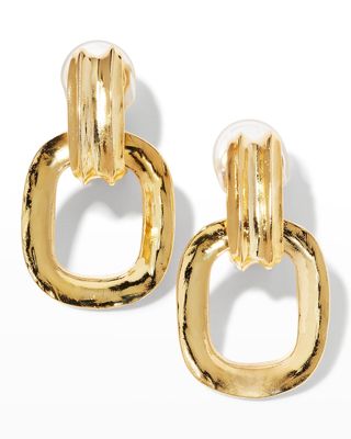 Gold Rectangular Link Toggle Earrings