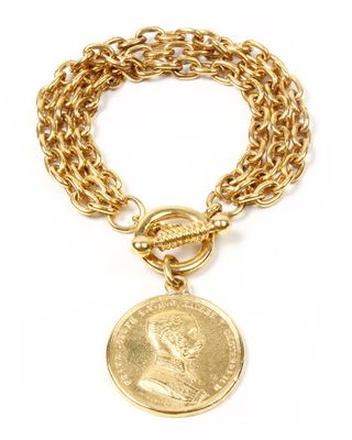 Gold Triple-Row Chain Bracelet w/ Coin Pendant