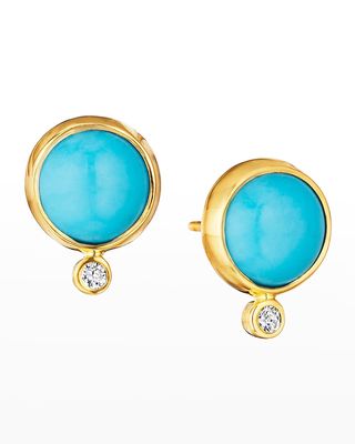 Gold Turquoise & Champagne Diamond Stud Earrings