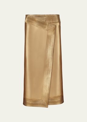 Gold Winter Scents Leather Midi Skirt