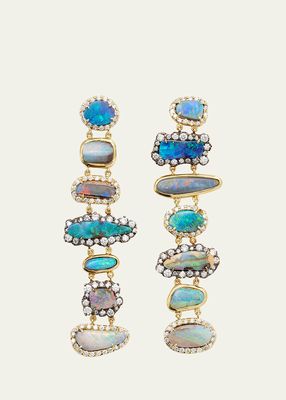 Gold with Black Rhodium Drop Earrings with Opal and Diamonds