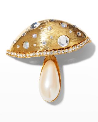 Gold with Crystal Top Pearly Steam Mushroom Pin