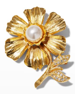 Gold with Pearly Center and Crystals Flower Pin
