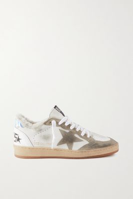 Golden Goose - Ball Star Shearling-lined Distressed Suede-trimmed Leather Sneakers - White