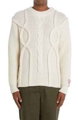 Golden Goose Cable Knit Merino Wool Sweater in Natural White