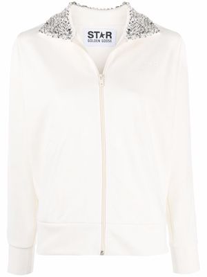 Golden Goose crystal collar zip-up jacket - White