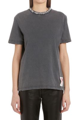 Golden Goose Crystal Embellished Distressed Cotton T-Shirt in Anthracite