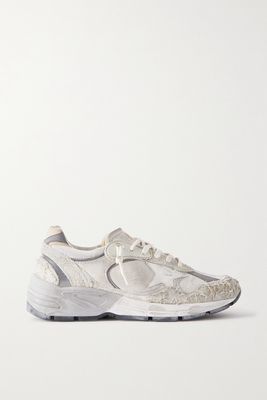 Golden Goose - Dad-star Distressed Leather-trimmed Mesh And Suede Sneakers - White