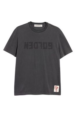 Golden Goose Distressed Upside Down Logo Cotton Graphic Tee in Anthracite