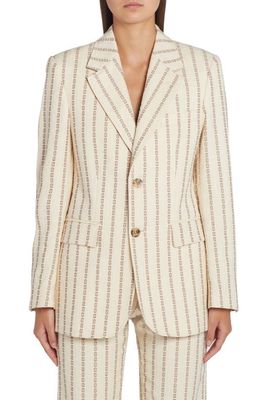 Golden Goose Geometric Embroidered Stripe Cotton Canvas Blazer in Lambs Wool/Coffe Iron