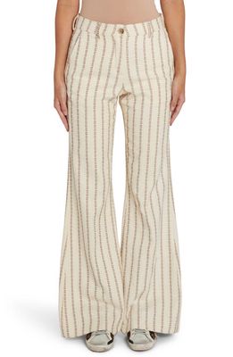 Golden Goose Geometric Embroidered Stripe Cotton Wide Leg Pants in Lambs Wool/Coffe Iron