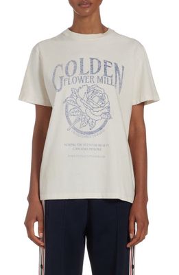 Golden Goose Golden Flower Mill Distressed Silk Blend Graphic T-Shirt in Heritage White